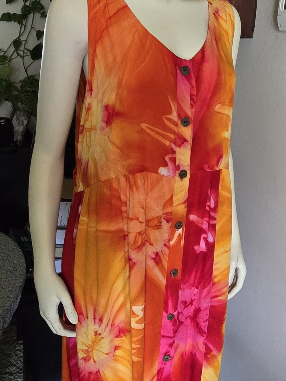Caribbean Orange, Pink & Yellow Tie-Dye Button-Front Dress